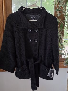 APT. 9 Black Textured Belted Peacoat Sweater NWT